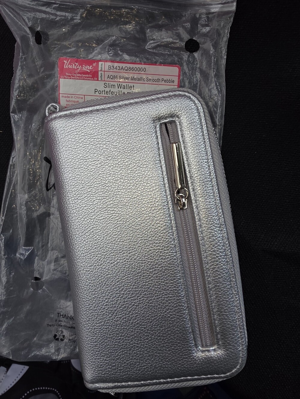 Thirty-One Plaid Slim Wallet in metallic silver